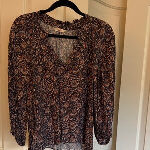 Faherty Navy and Coral Floral Blouse